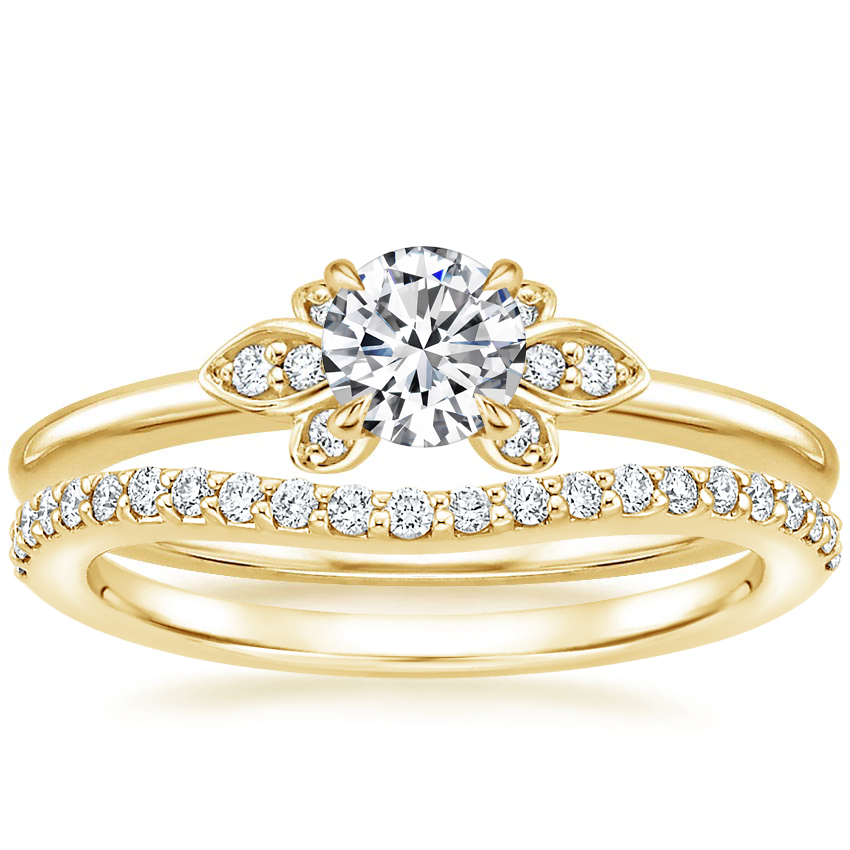18K Yellow Gold Fiore Diamond Ring with Curved Diamond Ring 1 6
